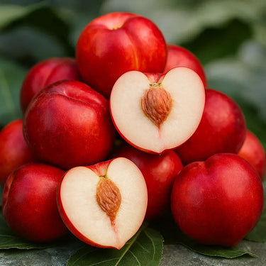 Arctic Star White Nectarines with a focus on a sliced Nectarines from Paradise Nursery.